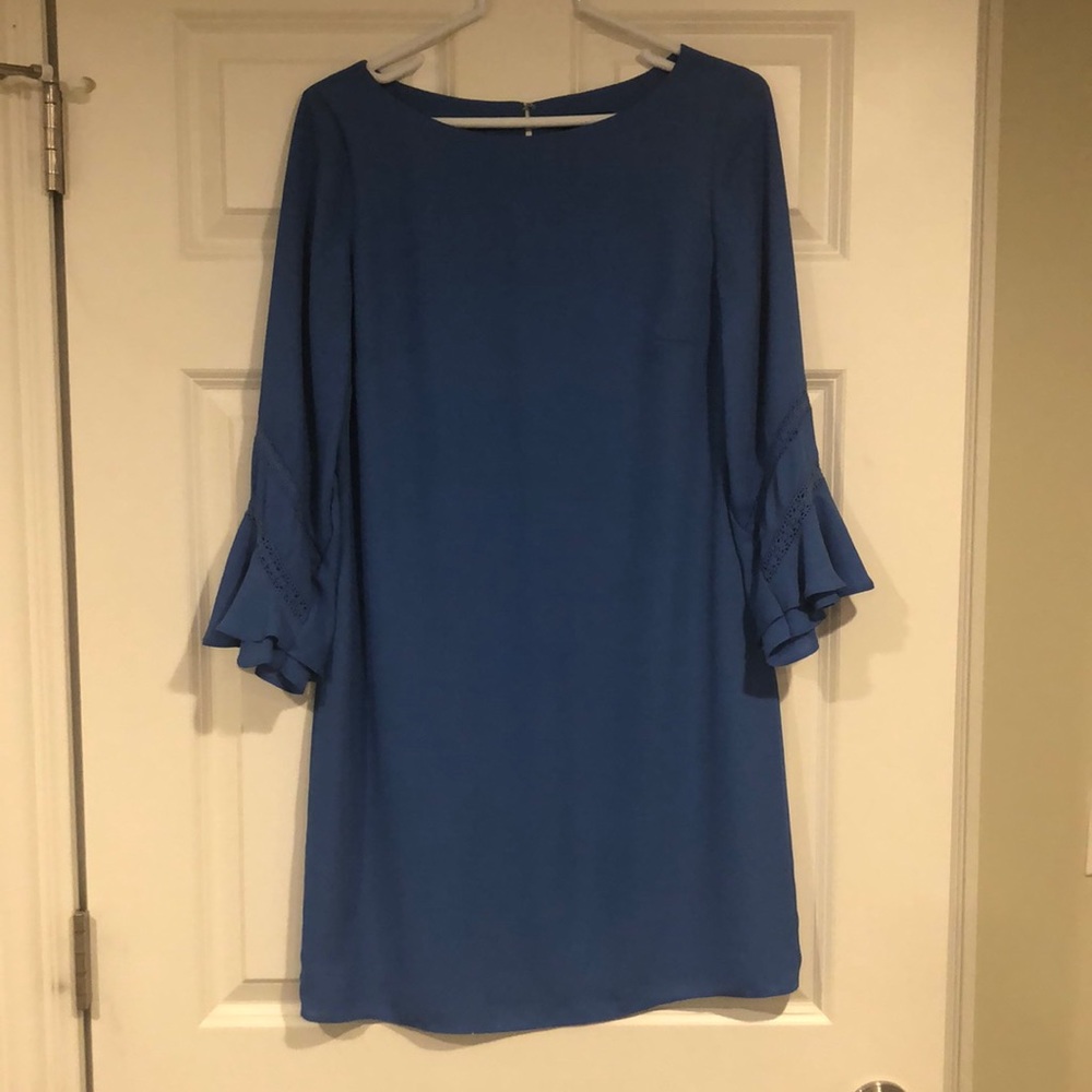 Blue bell-sleeve mini dress